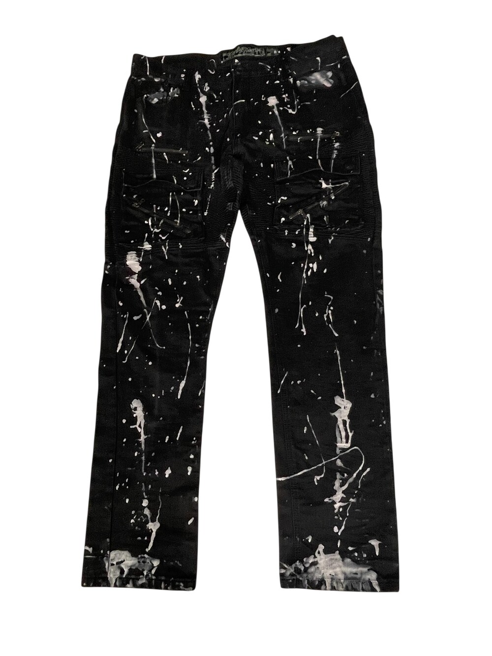 Heritage By America Jeans Mens 41x34.5 Black Moto Biker Paint Splatter Denim